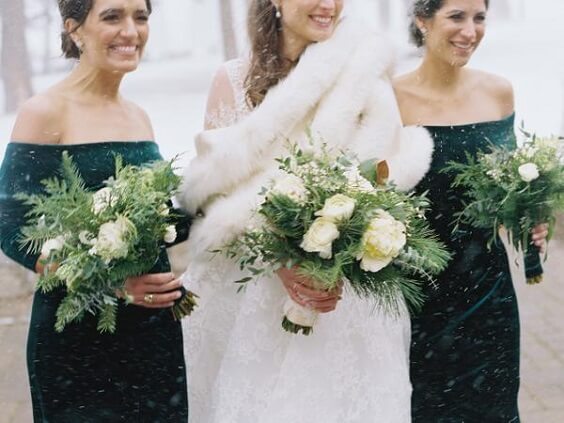 Emerald green bridesmaid dresses for Emerald Green, White and Dark Blue Winter Wedding 2020